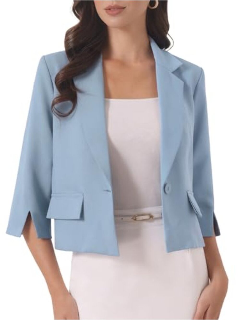 Women's Cropped Blazer 3/4 Sleeve Lapel Collar Business Casual Suit Jacket